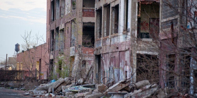 DETROIT, MI - MAY 02: Graffiti decorates the ruins of the Packard Automotive Plant, a 35 acre site where luxury cars were manufactured until the 1950's on May 2, 2013 in Detroit, Michigan. Sitting on the East side of Detroit, the former automotive plant is now a site for scavengers, urban explorers and graffiti artists. (Photo by Ann Hermes/The Christian Science Monitor via Getty Images)