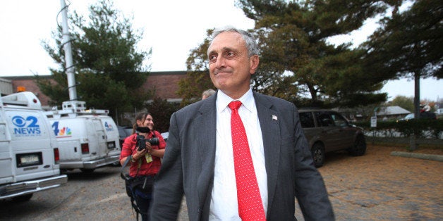 HICKSVILLE, NY- OCTOBER 26: Republican gubernatorial candidate Carl Paladino leaves after addressing his supporters at Americ