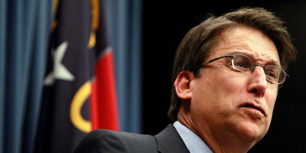 Gov. Pat McCrory holds his first news conference Monday, January 7, 2013, in Raleigh, North Carolina. In one of his first acts as governor, McCrory issued an executive order to repeal the nonpartisan judicial nominating commission established by Perdue. (Takaaki Iwabu/Raleigh News & Observer/MCT via Getty Images)