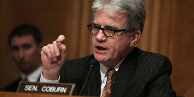 WASHINGTON, DC - MARCH 20: Committee ranking member U.S. Sen. Tom Coburn (R-OK) speaks during a hearing before Senate Homeland Security and Governmental Affairs Committee March 20, 2013 on Capitol Hill in Washington, DC. The committee held a hearing on 'Hurricane Sandy: Getting the Recovery Right and the Value of Mitigation.' (Photo by Alex Wong/Getty Images)