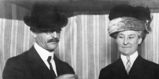 Three unidentified women make history by becoming the first of their sex to vote in an election after the 19th Amendment was passed, San Francisco, California, late 1910s or early 1920s. (Photo by Underwood Archives/Getty Images)