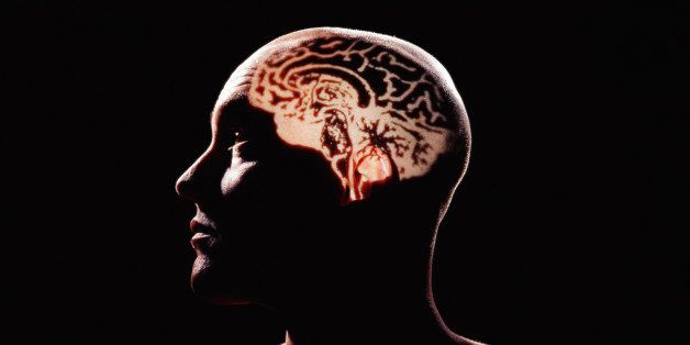 Human brain projected on man's head