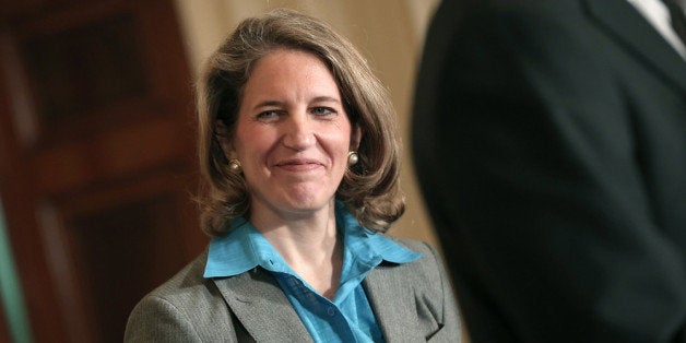 WASHINGTON, DC - MARCH 04: Sylvia Mathews Burwell, the President of the Walmart Foundation, listens as U.S. President Barack Obama announces her nomination budget director during a ceremony in the East Room of the White House March 4, 2013 in Washington, DC. The nominations will be key appointments for Obama's second term while focusing on the issues of the national budget as well as energy and climate issues. (Photo by Win McNamee/Getty Images)