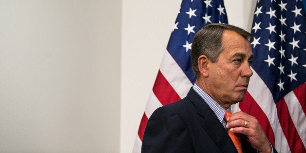 WASHINGTON, DC - JULY 9: U.S. Speaker of the House John Boehner (R-OH) looks on during a press conference, on Capitol Hill, July 9, 2013 in Washington, DC. Boehner and the Republican leadership discussed the immigration bill and the Obama administration's decision to delay a portion of the Affordable Care Act, which will extend the deadline for employer mandated health care to 2015. (Photo by Drew Angerer/Getty Images)