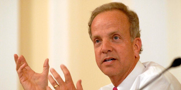 UNITED STATES - MAY 25: Rep. Jerry Moran, R-Kan., questions witnesses during a hearing on safeguarding veteran's personal data and the recent theft of sensitive information belonging to as many as 26.5 million veterans (Photo By Tom Williams/Roll Call/Getty Images)