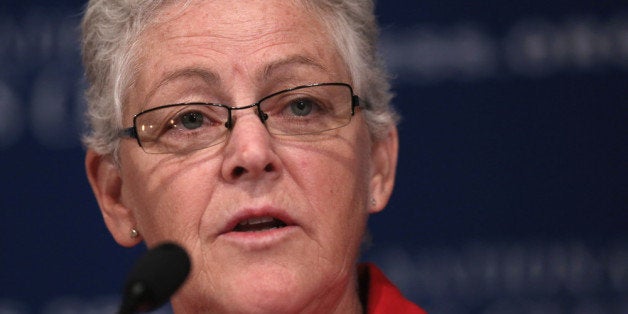 WASHINGTON, DC - SEPTEMBER 20: Environmental Protection Agency Administrator Gina McCarthy addresses a breakfast event at the National Press Club September 20, 2013 in Washington, DC. McCarthy announced that the EPA is proposing regulations to limit greenhouse gas emissions, which requires future coal burning power plants to decrease 40 percent of their emission. (Photo by Alex Wong/Getty Images)