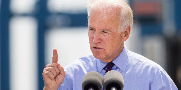 CHARLESTON, SC - SEPTEMBER 16: U.S. Vice President Joe Biden speaks during a visit to Columbus Container Terminal on September 16, 2013 in Charleston, South Carolina. Biden spoke about the need to improve America's transportation infrastructures for exports and economic growth. (Photo by Richard Ellis/Getty Images)