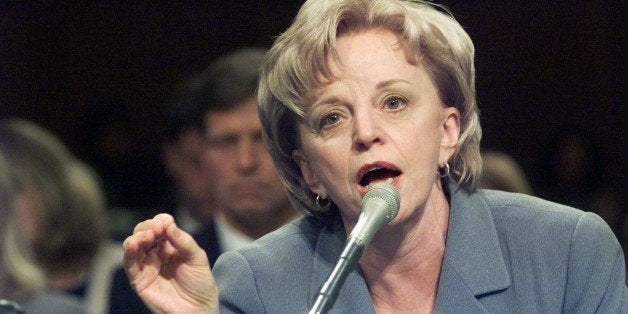 UNITED STATES - CIRCA 2000: Lynne Cheney, wife of Republican vice presidential candidate Dick Cheney, testifies at a congressional hearing on violence in entertainment. (Photo by Harry Hamburg/NY Daily News Archive via Getty Images)