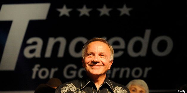 110210_Election_CFW- Gubernatorial candidate Tom Tancredo, of the American Constitution Party, offers thanks to his supporters during his concession speech at an election night gathering at the Stampede Mesquite Grill & Dance Emporium in Aurora, CO. (Craig F. Walker/ The Denver Post) (Wife is Jackie) (Photo By Craig F. Walker/The Denver Post via Getty Images)