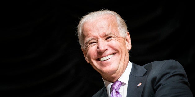 US Vice President Joe Biden smiles during a farewell ceremony during a farewell ceremony for Homeland Security Secretary Jane
