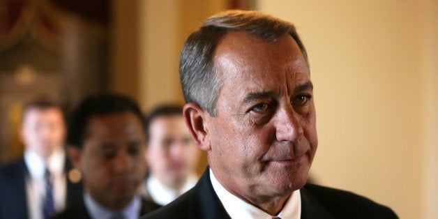 WASHINGTON, DC - SEPTEMBER 28: U.S. Speaker of the House Rep. John Boehner (R-OH) on his way to the House Chamber for a procedural vote on the House floor September 28, 2013 on Capitol Hill in Washington, DC. The House will vote later today on two amendments to the Senate-passed continuing resolution that will keep the government running. (Photo by Alex Wong/Getty Images)