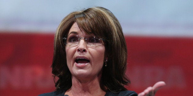 HOUSTON, TX - MAY 03: Former Alaska Gov. Sarah Palin speaks during the 2013 NRA Annual Meeting and Exhibits at the George R. Brown Convention Center on May 3, 2013 in Houston, Texas. More than 70,000 peope are expected to attend the NRA's 3-day annual meeting that features nearly 550 exhibitors, gun trade show and a political rally. The Show runs from May 3-5. (Photo by Justin Sullivan/Getty Images)