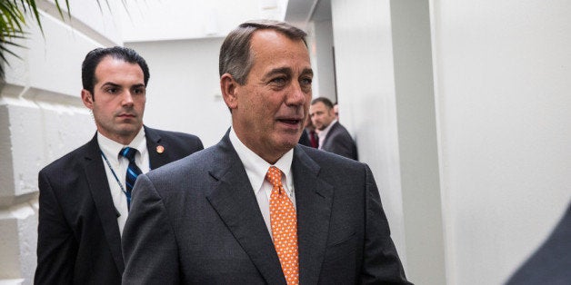 WASHINGTON, DC - OCTOBER 12: Speaker of the House John Boehner (R-OH) leaves after meeting with Republicans regarding the government shut down on October 12, 2013 in Washington, DC. The government shutdown is now in its 12th day, as Democrats and Republicans continue to struggle to find a solution. (Photo by Andrew Burton/Getty Images)