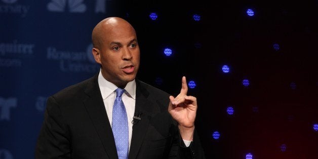 GLASSBORO, NJ - OCTOBER 9: U.S. Senate candidate Cory Booker speaks during his second televised debate with Steve Lonegan at
