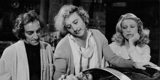 Actors Gene Wilder, Peter Boyle, Marty Feldman and Teri Garr in a scene from the movie 'Young Frankenstein', 1974. (Photo by Stanley Bielecki Movie Collection/Getty Images)