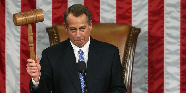 WASHINGTON, DC - JANUARY 03: Speaker of the House John Boehner (R-OH) holds the gavel during the first session of the 113th Congress in the House Chambers January 3, 2013 in Washington, DC. House Speaker Boehner was re-elected as Speaker and presided over the swearing in of the newly elected members of the 113th Congress. (Photo by Mark Wilson/Getty Images)