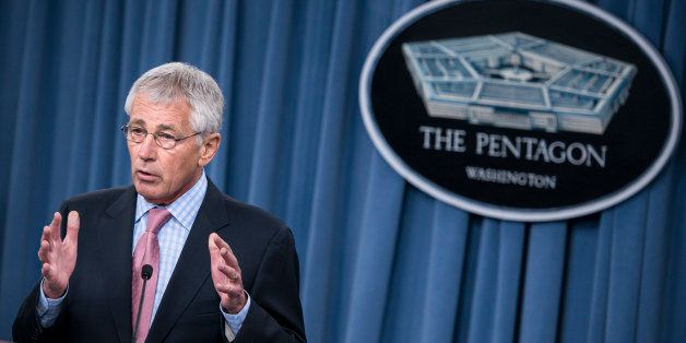 US Secretary of Defense Chuck Hagel speaks at press conference at the Pentagon October 17, 2013 in Washington, DC. Hagel spoke about the financial state and future of the US Defense Department after the US federal government reopened today after a 16 day forced shutdown. AFP PHOTO/Brendan SMIALOWSKI (Photo credit should read BRENDAN SMIALOWSKI/AFP/Getty Images)