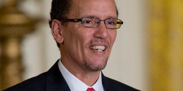 Thomas 'Tom' Perez, assistant attorney general at the U.S. Department of Justice and nominee to become U.S. secretary of labor, speaks after U.S. President Barack Obama, not pictured, makes the nomination announcement in the East Room of the White House in Washington, D.C., U.S., on Monday, March 18, 2013. Perez would replace Hilda Solis, ensuring that the Labor Department is led again by a Hispanic, helping the president maintaining diversity in his second term cabinet. Solis resigned in January. Photographer: Andrew Harrer/Bloomberg via Getty Images