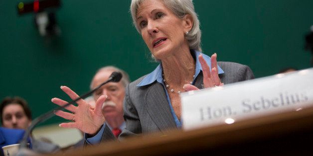 Kathleen Sebelius, secretary of Health and Human Services (HHS), speaks during a House Energy and Commerce Committee hearing in Washington, D.C., U.S., on Wednesday, Oct. 30, 2013. A day after her deputy apologized for the botched Obamacare exchange, Sebelius followed suit as she stared down accusations that she wasn't forthcoming enough about the potential problems. Photographer: Andrew Harrer/Bloomberg via Getty Images 