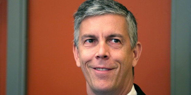 WASHINGTON, DC - AUGUST 27: U.S. Education Secretary Arne Duncan waits to be introduced prior to speaking to students at School Without Walls August 27, 2013 in Washington, DC. Duncan participated in an event to discuss '50 Years of Struggle: Youth Driving Economics, Education, and Social Change,' which was to mark the 50th anniversary of Dr. Martin Luther King Jr.'s 'I Have a Dream' speech. (Photo by Alex Wong/Getty Images)