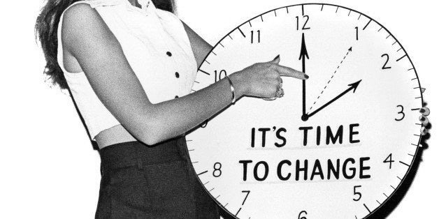 A reminder to change clocks back from day light savings time in the fall, Brooklyn, New York circa 1964. (Photo by Underwood Archives/Getty Images)