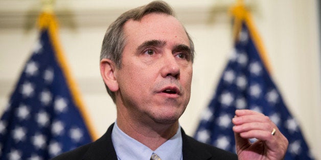 UNITED STATES - JANUARY 31: Sen. Jeff Merkley, D-Ore., speaks during the news conference to oppose the chained Consumer Price Index to cut benefits for Social Security and disabled veterans on Thursday, Jan. 31, 2013. (Photo By Bill Clark/CQ Roll Call)