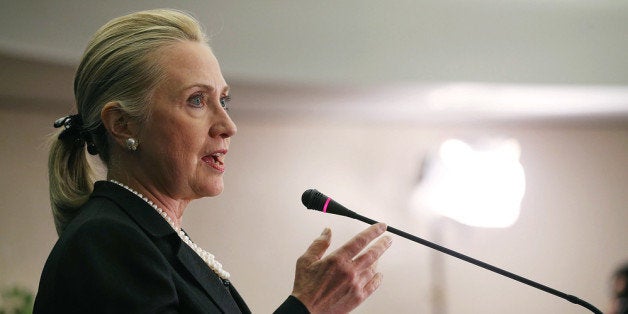 WASHINGTON, DC - OCTOBER 12: U.S. Secretary Hillary Clinton speaks about North Africa at the Center for Strategic & International Studies, on October 12, 2012 in Washington, DC. Secretary Clinton delivered a speech that was billed as 'U.S. Strategic Engagement with North Africa in an Era of Change'. (Photo by Mark Wilson/Getty Images)