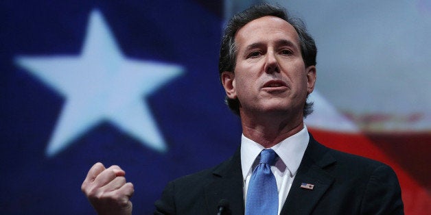 HOUSTON, TX - MAY 03: Former U.S. Sen. Rick Santorum (R-PA) speaks during the 2013 NRA Annual Meeting and Exhibits at the George R. Brown Convention Center on May 3, 2013 in Houston, Texas. More than 70,000 peope are expected to attend the NRA's 3-day annual meeting that features nearly 550 exhibitors, gun trade show and a political rally. The Show runs from May 3-5. (Photo by Justin Sullivan/Getty Images)