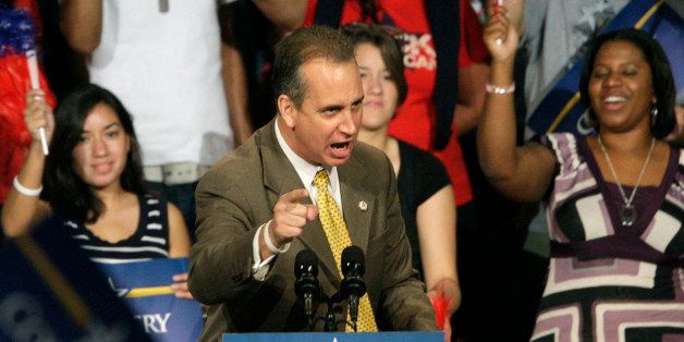 Rep. Mario Diaz-Balart (R-Fla.) warms up the crown for Republican presidential candidate Sen. John McCain at a 'Road to Victory Rally' on the Florida International University campus in southwest Miami Dade County Friday, October 17, 2008. (Photo by John VanBeekum/Miami Herald/MCT via Getty Images)