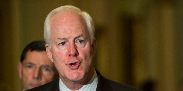 UNITED STATES - SEPTEMBER 24: Sen. John Cornyn, R-Texas, speaks to the media about the continuing resolution following the Senate Democrats' policy lunch in the Capitol on Tuesday, Sept. 24, 2013. (Photo By Bill Clark/CQ Roll Call)