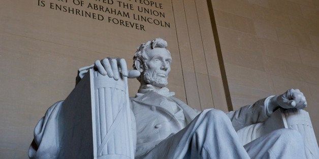 The statue of the 16th president of the US Abraham Lincoln is seen at the Lincoln Memorial on November 19, 2013 in Washington