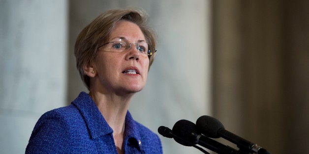 UNITED STATES - NOVEMBER 5: Sen. Elizabeth Warren, D-Mass., delivers the keynote speech during the event to release a new report, 'An Unfinished Mission: Making Wall Street Work for Us' held by the Roosevelt Institute and Americans for Financial Reform on Tuesday, Nov. 12, 2013, in the Russell Caucus Room. (Photo By Bill Clark/CQ Roll Call)