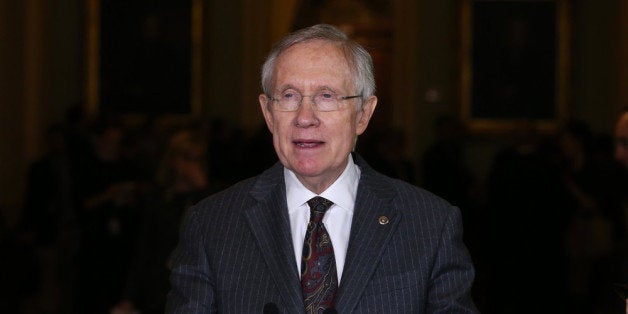 WASHINGTON, DC - NOVEMBER 13: Senate Majority Leader Harry Reid (D-NV), speaks to reporters after attending the weekly Democrat policy luncheon at the U.S. Capitol on November 13, 2013 in Washington, DC. Senate Democrats gathered at a luncheon to discuss their agenda. (Photo by Mark Wilson/Getty Images)