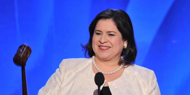 Leticia Van de Putte, State Senator from Texas and Co-Chair of the DNC, calls to order at the Democratic National Convention 2008 at the Pepsi Center in Denver, Colorado, on August 27, 2008. Senator Joseph Biden, 65, steps up tonight to claim the Democratic nomination for US vice president. The DNC is held 25-28 August. AFP PHOTO Paul J. RICHARDS (Photo credit should read PAUL J. RICHARDS/AFP/Getty Images)