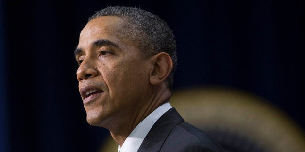 U.S. President Barack Obama speaks in the South Court Auditorium of the Eisenhower Executive Building next to the White House
