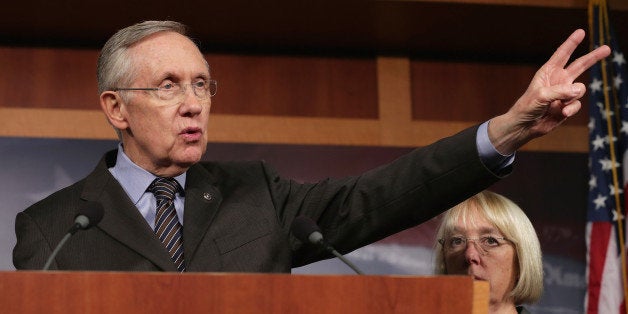WASHINGTON, DC - NOVEMBER 21: Senate Majority Leader Harry Reid (D-NV) talks to reporters about the use of the 'nuclear opti