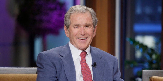 THE TONIGHT SHOW WITH JAY LENO -- Episode 4570 -- Pictured: Former President George W. Bush during an interview on November 19, 2013 -- (Photo by: Stacie McChesney/NBC/NBCU Photo Bank via Getty Images)