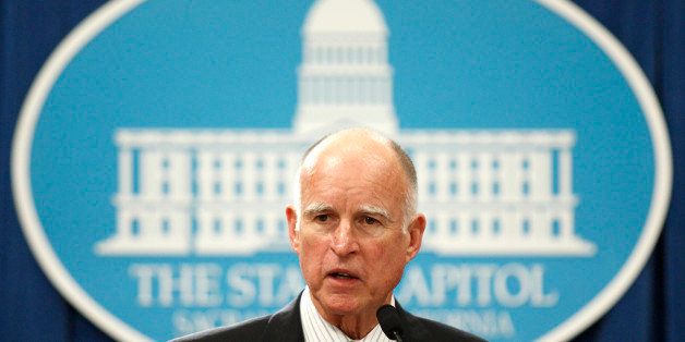 Jerry Brown, governor of California, introduces his 2012-13 budget proposal at the State Capitol in Sacramento, California, U.S., on Thursday, Jan. 5, 2012. Brown proposed $92.6 billion in spending for the year starting in July, an increase of about 7 percent, which will count on voters approving $7 billion of higher income and sales taxes in November. Brown was scheduled to release his budget Jan. 10, but was forced to unveil it today after it was inadvertently posted to his Finance Department's Web site early. Photographer: Ken James/Bloomberg via Getty Images 