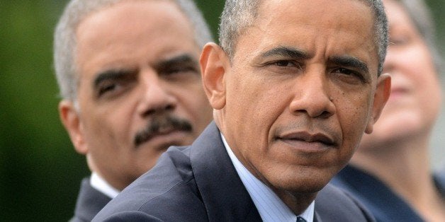 WASHINGTON, DC - MAY 15: (AFP OUT) (L-R) U.S. President Barack Obama, Attorney General Eric Holder and Secretary of Homeland