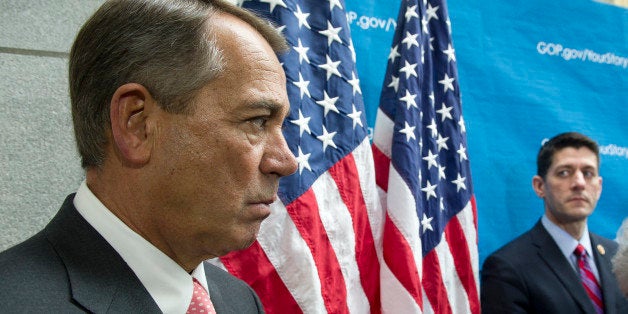 UNITED STATES - Dec 11: Speaker of the House John Boehner, R-OH., and House Budget Committee Chairman Paul Ryan, R-Wisc., during a news conference where republican leaders discussed the new budget proposal after House Republican Caucus in the U.S. Capitol on December 11, 2013. (Photo By Douglas Graham/CQ Roll Call)