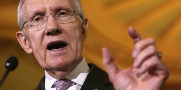 WASHINGTON, DC - DECEMBER 17: U.S. Senate Majority Leader Sen. Harry Reid (D-NV) speaks to members of the media after the we