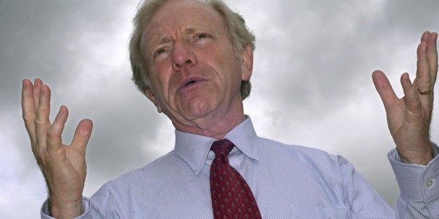 NASHUA, NH - AUGUST 8: Democratic presidential hopeful Senator Joe Lieberman (D-CT) responds to reporter's questions while on a campaign stop August 8, 2003 in Nashua, New Hampshire. Lieberman is worried that the candidacy of Howard Dean is pulling other Democratic candidate too far to the left. (Photo By William B. Plowman/Getty Images)