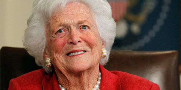 HOUSTON, TX - MARCH 29: Barbara Bush talks with Republican presidential candidate, former Massachusetts Gov. Mitt Romney at Former President George H. W. Bush's office on March 29, 2012 in Houston, Texas. Mitt Romney received an endorsement from Former President George H.W. Bush and Barbara Bush during the meeting. (Photo by Tom Pennington/Getty Images)