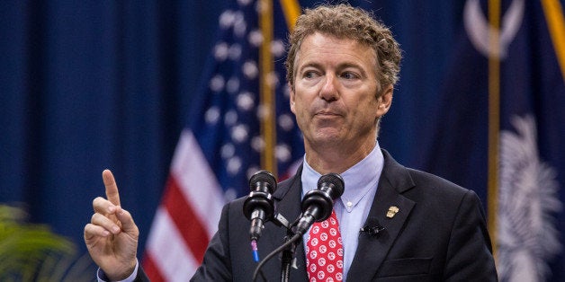 CHARLESTON, SC - NOVEMBER 12: U.S. Sen. Rand Paul (R-KY) address the Corps of Cadets at the Citadel on November 12, 2013 in Charleston, South Carolina. Paul said Hillary Clinton should be disqualified from running for president because of the Benghazi affair. (Photo by Richard Ellis/Getty Images)