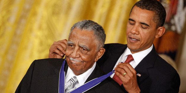 WASHINGTON - AUGUST 12: U.S. President Barack Obama (R) presents the Medal of Freedom to civil rights pioneer Reverend Joseph E. Lowery during a ceremony in the East Room of the White House August 12, 2009 in Washington, DC. Obama presented the medal, the highest civilian honor in the United States, to 16 recipients during the ceremony. (Photo by Chip Somodevilla/Getty Images)