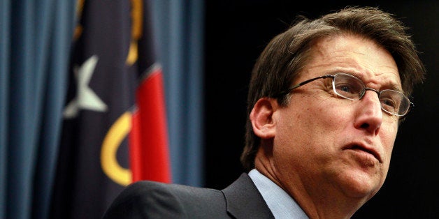 Gov. Pat McCrory holds his first news conference Monday, January 7, 2013, in Raleigh, North Carolina. In one of his first acts as governor, McCrory issued an executive order to repeal the nonpartisan judicial nominating commission established by Perdue. (Takaaki Iwabu/Raleigh News & Observer/MCT via Getty Images)