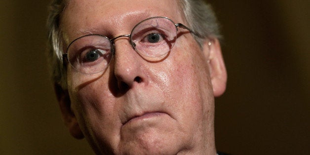 WASHINGTON, DC - NOVEMBER 21: Senate Minority Leader Mitch McConnell (R-KY) speaks at a press conference after the U.S. Senate passed the 'nuclear option', a controversial rules change relating to filibusters, at the U.S. Capitol November 21, 2013 in Washington, DC. The Senate voted 52-48 to change Senate rules on the filibusters for most presidential nominations with a simple majority vote. (Photo by Win McNamee/Getty Images)