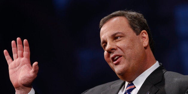 TRENTON, NJ - JANUARY 21: New Jersey Gov. Chris Christie acknowledges the crowd prior to being sworn in for his second term on January 21, 2014 at the War Memorial in Trenton, New Jersey. Christie begins his second term amid controversy surrounding George Washington Bridge traffic and Hurricane Sandy relief distribution. (Photo by Jeff Zelevansky/Getty Images)