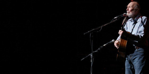 NEW YORK, NY - DECEMBER 14: Pete Seeger performs on stage during the Bring Leonard Pelitier Home 2012 Concert at Beacon Theatre on December 14, 2012 in New York City. (Photo by Neilson Barnard/Getty Images)