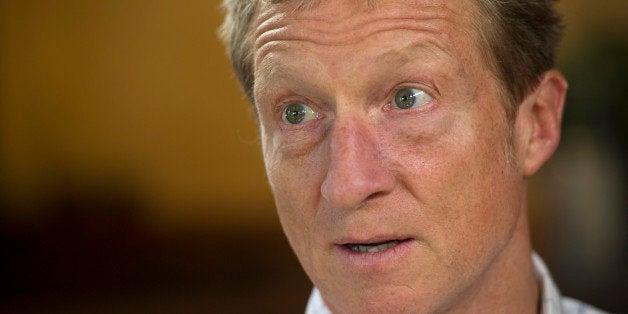 Thomas 'Tom' Steyer, founder of Farallon Capital Management LLC, speaks during a Bloomberg Television interview in Pescadero, California, U.S., on Wednesday, Dec. 4, 2013. Keystone XL will be a 'major driver' of oil sands expansion that significantly raises the risks of climate change, said Steyer, a former hedge fund manager who has spent some of his fortune fighting the pipeline. Photographer: David Paul Morris/Bloomberg via Getty Images